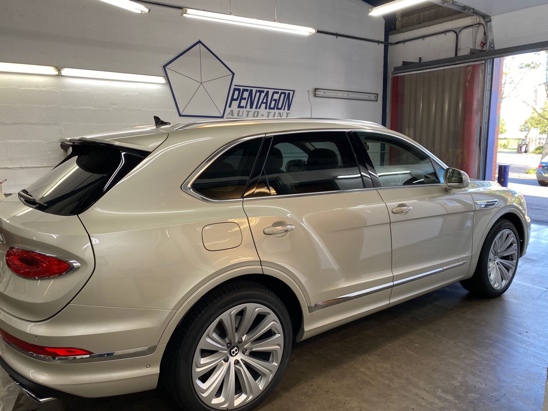 Bentley in the garage getting new tinted windows Glasgow